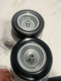Set of 2 PCS 11x4.00-5" Lawn Mower Tires Flat Free,3/4" 5/8"1/2" Bushing,3.4"-4"-4.5"-5" Centered Hub, Universal Fit Smooth Tread Tire for Zero Turn L