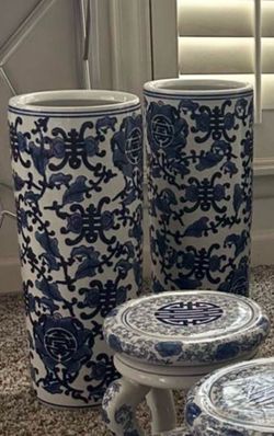 Blue And White oriental Asian porcelain umbrella stands