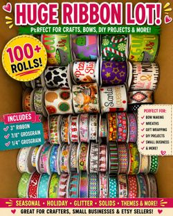 100+ Ribbon Rolls – 3”, 7/8” and 1/4” Grosgrain Ribbon Lot
