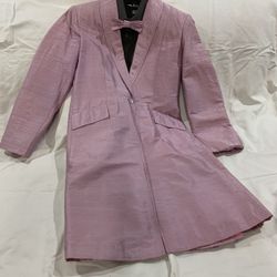 Lavender silk saddle seat jacket size 10 with gray shirt and matching silk bow tie