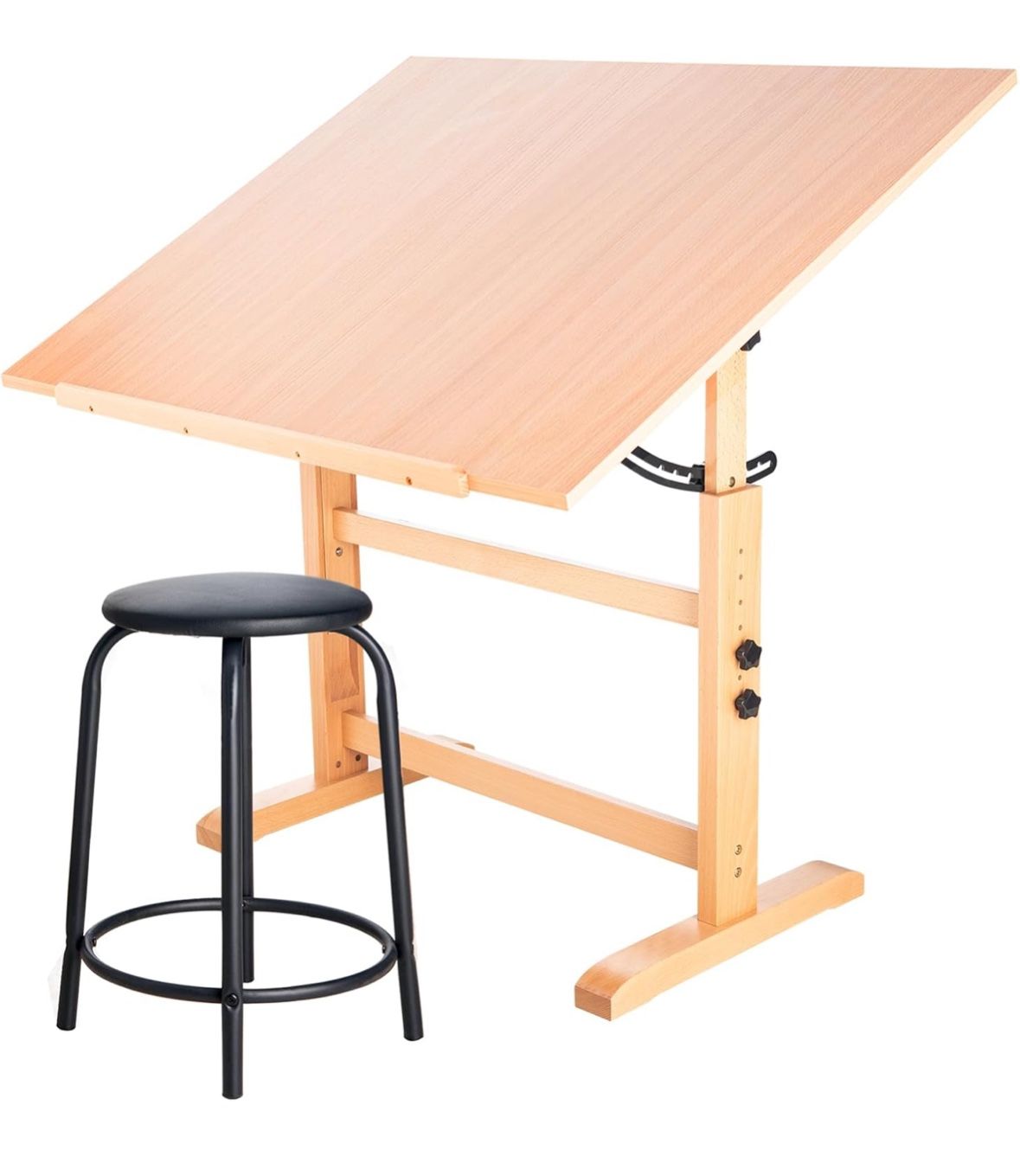 Wooden Drafting Table and Stool Set, 30" x 42" Adjustable Height and Angle Puzzle Art Drawing Table New Unassmebled