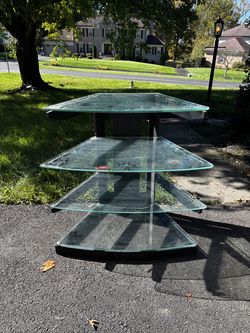 Modern Glass TV Stand / Media Console with 4 Tempered Glass Shelves