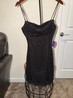 Brand New Windsor Black Sequin Cowl Neck Mini Dress Size Medium