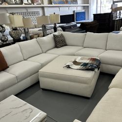 White Sectional With Ottoman 