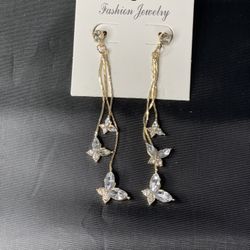 Gold Butterfly “Diamond” Stone Earrings 