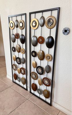 Set of two modern abstract metal wall decor panels,