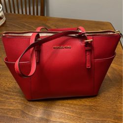 Michael Kors Red Leather Tote Bag