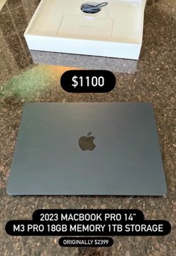2023 MACBOOK PRO 14” M3 PRO 18GB MEMORY 1TB STORAGE