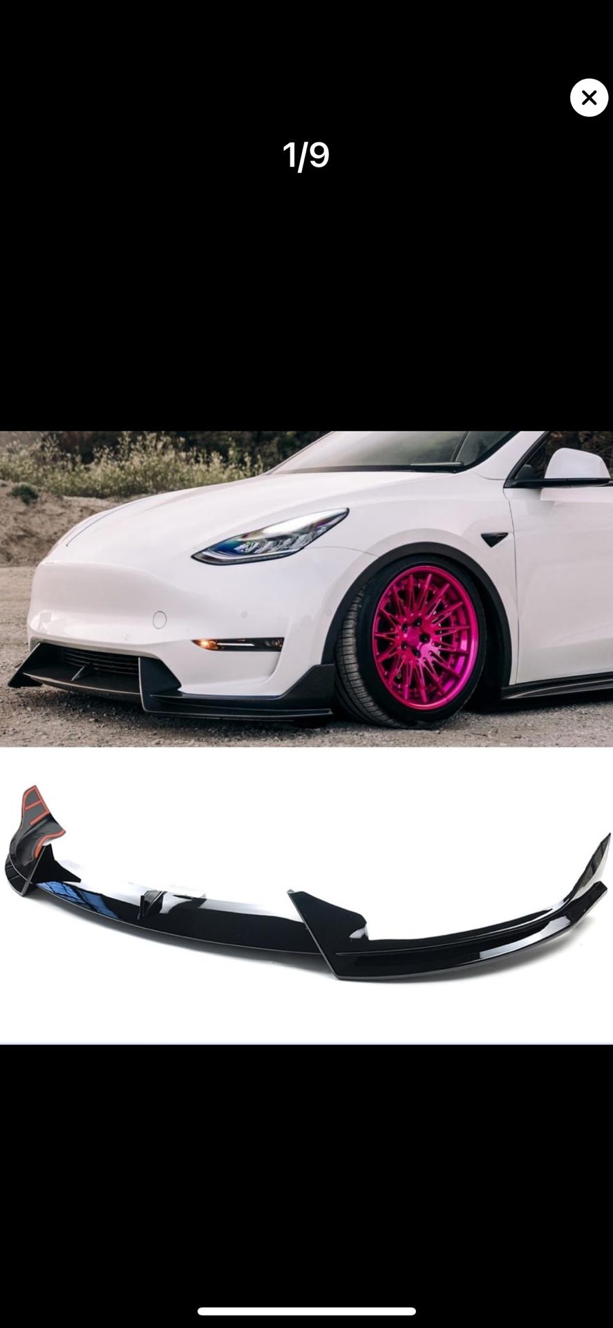 Front Bumper Lip 3Pcs Compatible with Tesla Model Y 2020-2023 Glossy Black Front Bumper Lip Splitter Spoiler 