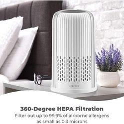 Homedics TotalClean 4-in-1 Tower Air Purifier, 360-Degree HEPA Filtration for Allergens, Dust and Dander with Ionizer for Home, Office and Desktop, Ni