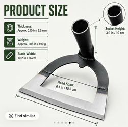 Vaseeka Heavy-Duty Steel Weeding Hoe, 10.2-Inch Wide Blade Durable Gardening Tool for Lawns, Vegetable Beds, Efficiently Loosens Soil for Enduring Use