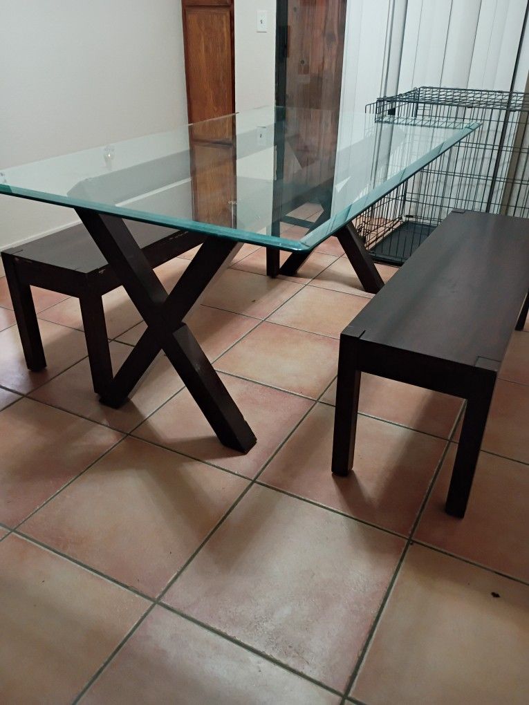 Dining Table With Glass Top And Benches