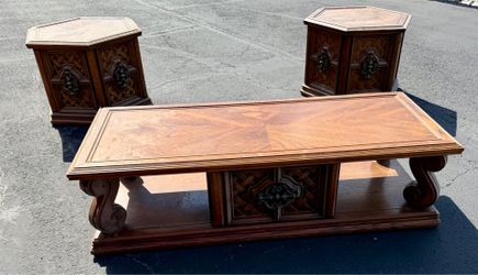 Vintage 1970s Spanish Revival / Hollywood Regency 3-Piece Living Room Table Set - Exceptional Statement Pieces