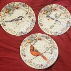 China Set of 3 American Atelier MORNING SONG Bird Salad Dessert Plates