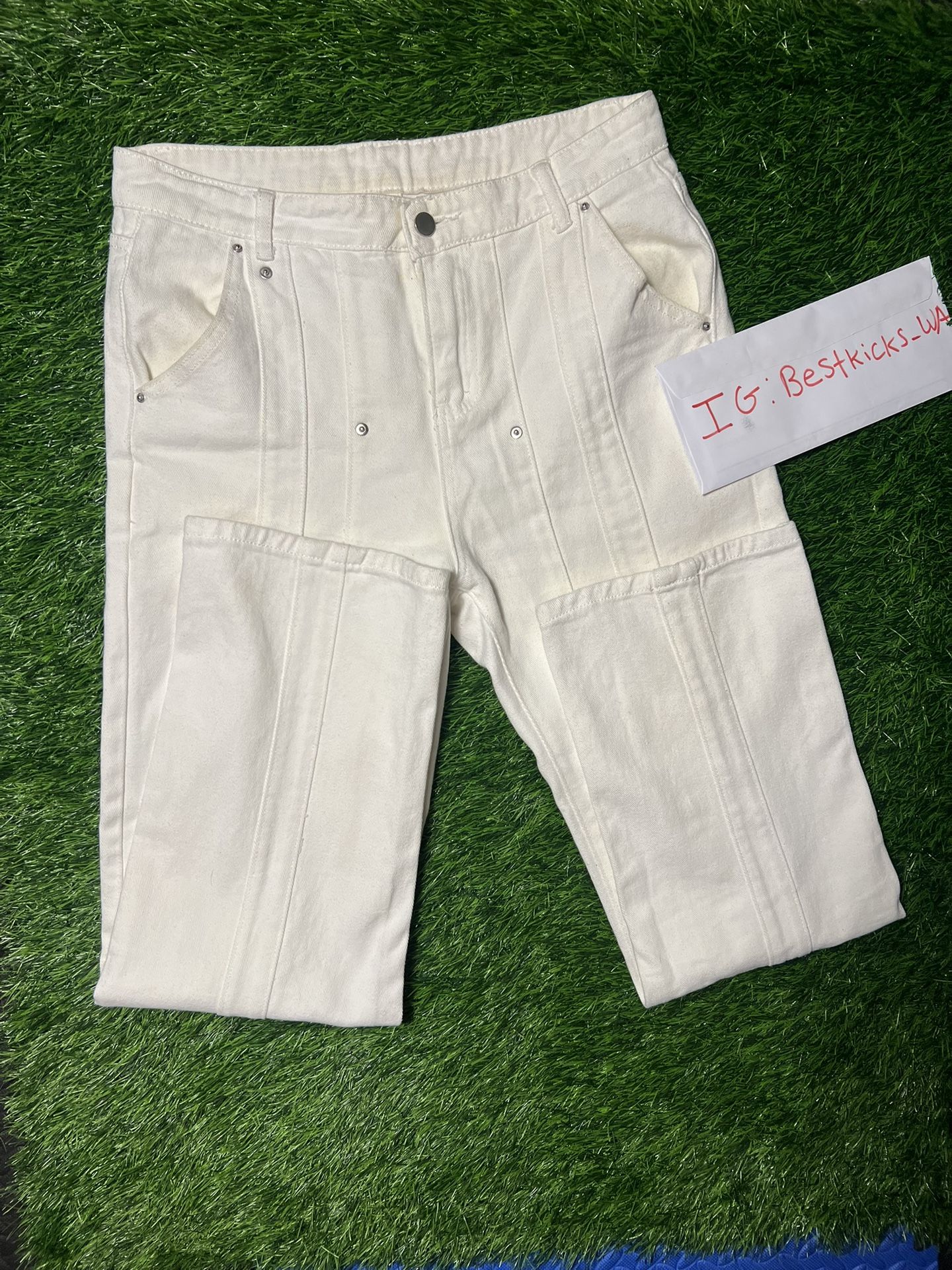 Vintage straight patchwork jeans (white)