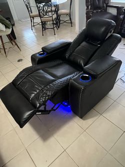 Black leather automatic lit up recliner chair