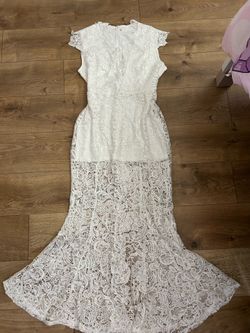 Lace wedding dress XL curvy bridal dress white back zip stretch