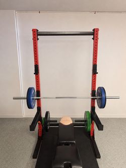 Rogue home gym - SML-2C stand, Echo Bar, 190 lb bumpers (Irvine)