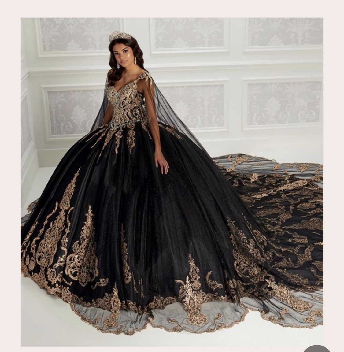 Black/gold Quinceañera Dress With Cape