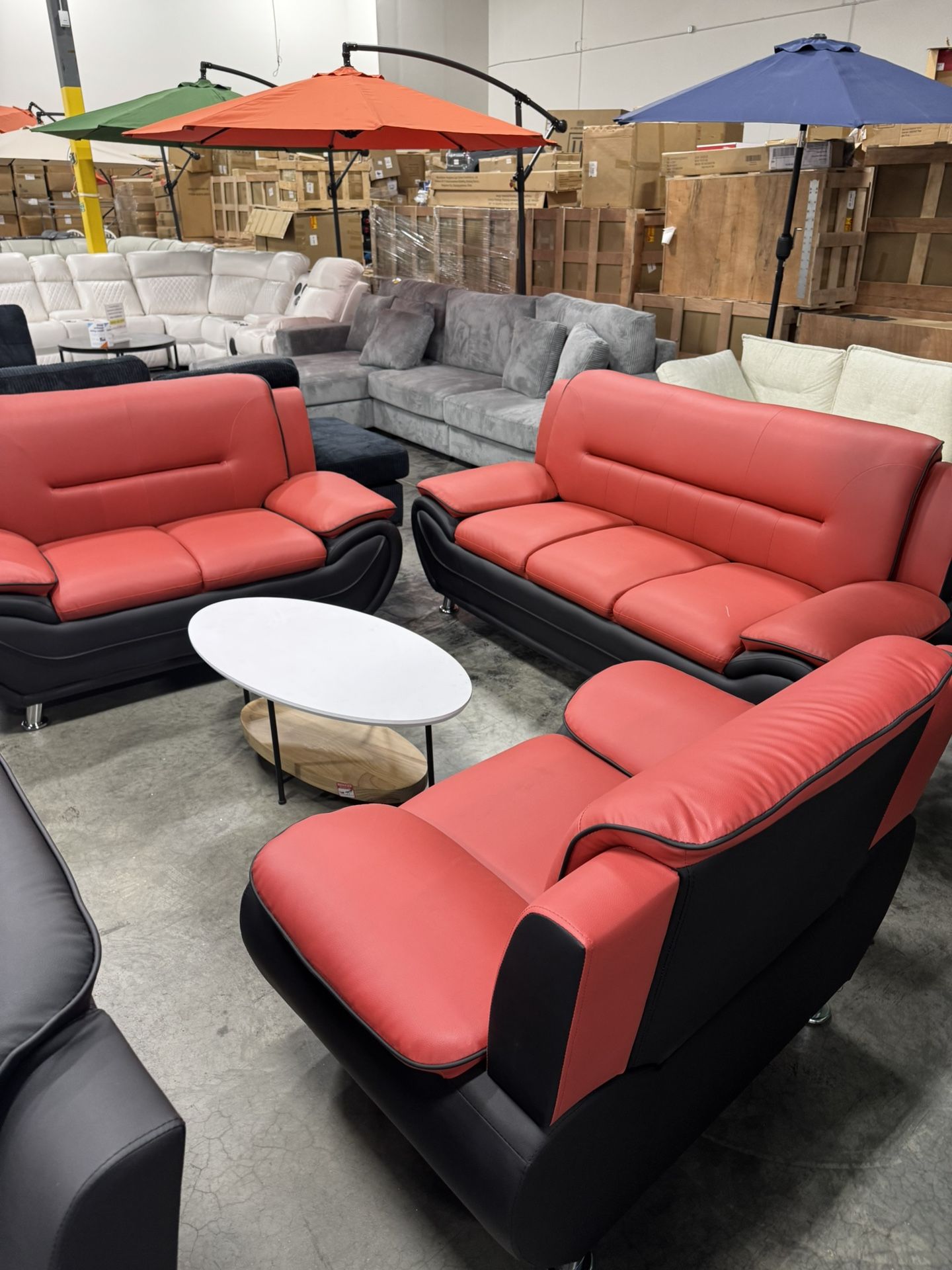 Modern Red And Black 3Pcs Living Room Set