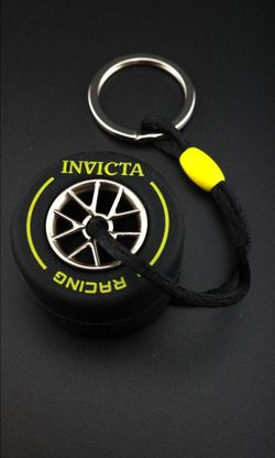Invicta Racing Black & Yellow Rubber Tire Keychain - New