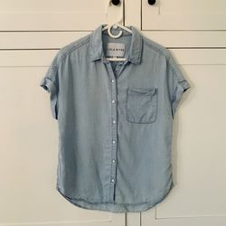 Lola River Lyocell Blue Collar Pocket Cuff Sleeve Shirt Size Small