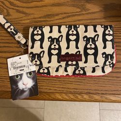 NWT Bungalow 360 Vegan Canvas Black Dog Wristlet 