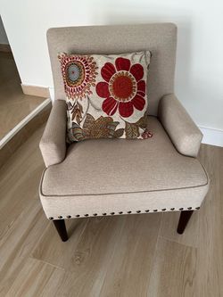 2 Beige Upholstered Accent Chair with Nailhead Trim