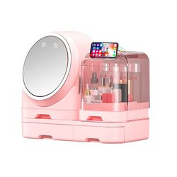  Miss Puff Makeup Organizer, Cosmetic Storage Display Cases with Mirror, Waterproof, Dustproof, Skincare Organizers, Suitable for Bathroom, Vanity Dre