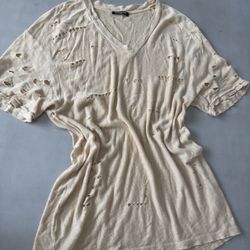 Balmain Distressed Linen V-Neck T- Shirt size S / 36