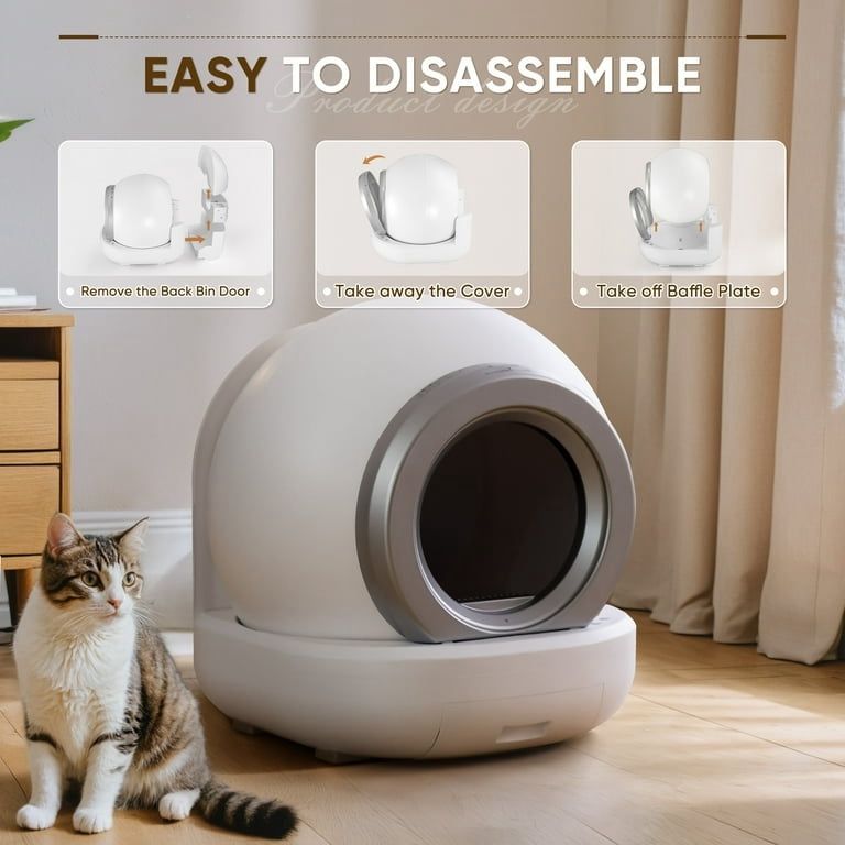 New Automatic Self-Cleaning Cat Litter Box with Plastic Pad, Smart Cat Litter Box with APP Control, White New in box SCLB23-0413A-WT * Smart remote c