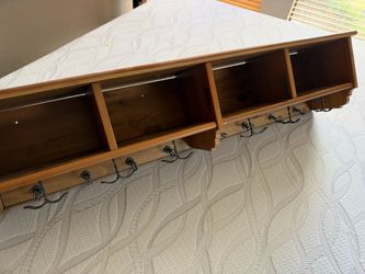 Wood Wall Shelf with Cubbies and Hooks