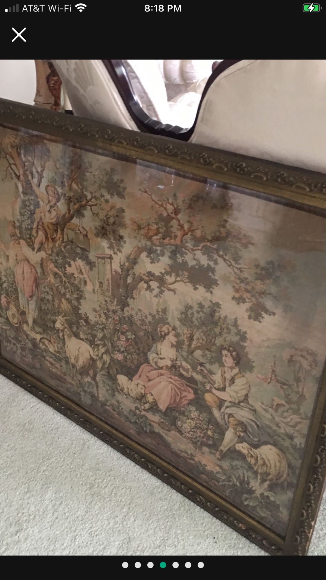 VICTORIAN TAPESTRY WITH GLASS