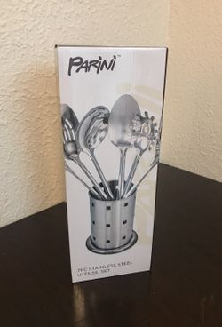 7 piece stainless steel utensil set with caddy