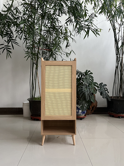 Homy Casa QUERALT OAK Drawer Cabinet with Beech Solid Wood Legs, Oak Grain Finish, 50x37x125cm Open Box