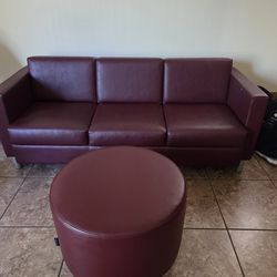 Leather sofa and ottoman  burgundy