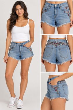 Floral embroidered short