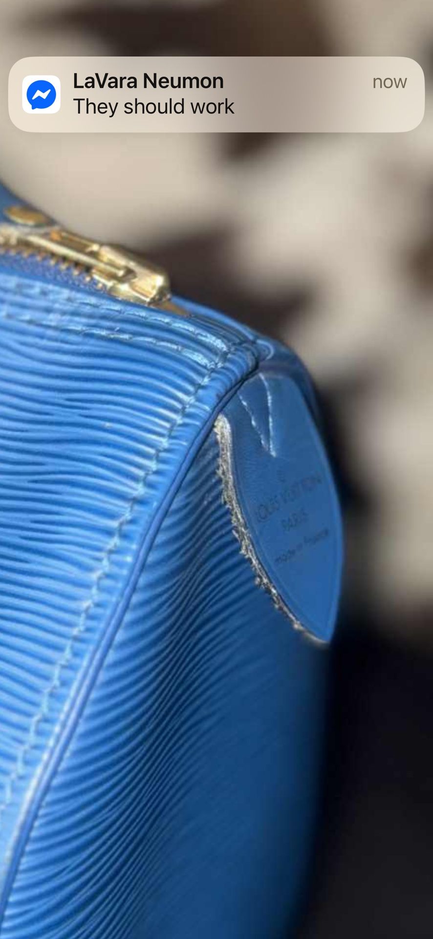 Blue Louis Vuitton Speedy With Tags And Receipt