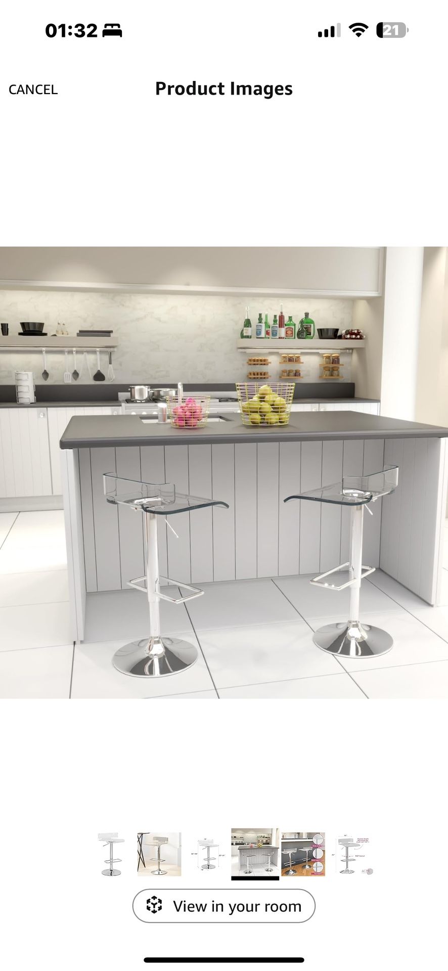 Acme Rania Swivel Adjustable Bar Stool in Clear