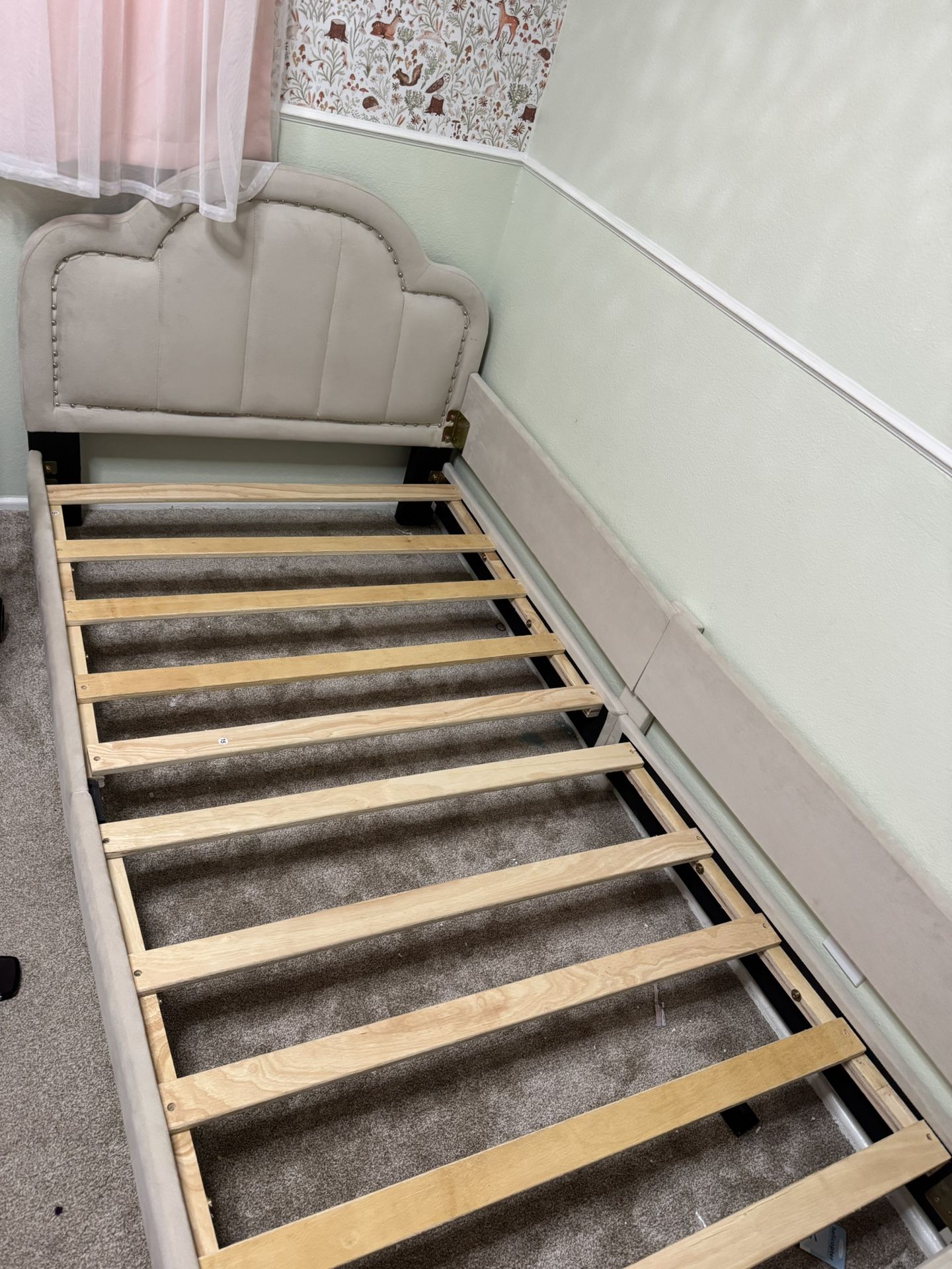 Upholstered Twin Beige Bed Frame