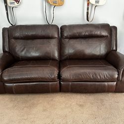 Brown Leather Double Reclining Sofa