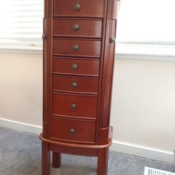 Standing Jewelry Armoire, Traditional Walnut