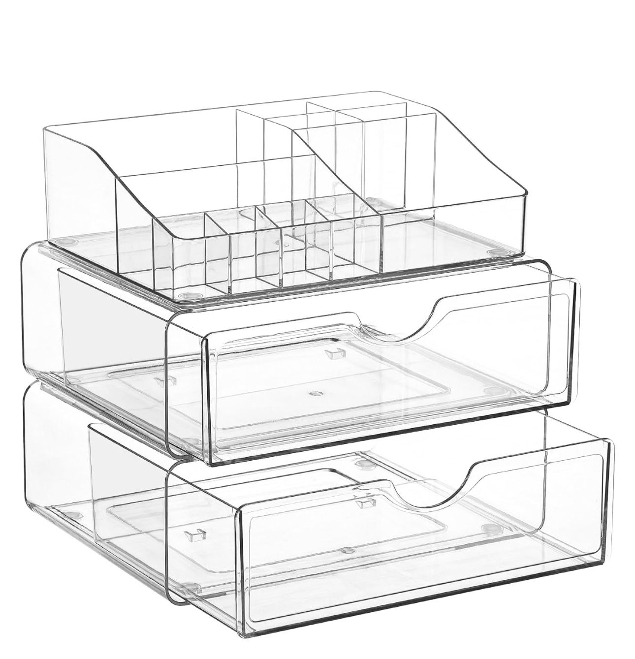 Vtopmart 3 Tier Clear Makeup Organizer with Drawer, Cosmetic Storage for Dresser Countertop and Bathroom Vanity, Beauty Holder for Lipstick Brush Skin