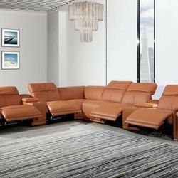 BRAND NEW! Guaymas 8-PC 151" Wide Top Grain Italian Leather Symmetrical Reclining Corner Sectional