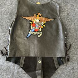 Leather Biker Vest Harley Style Side Lace Brown XSmall Unisex