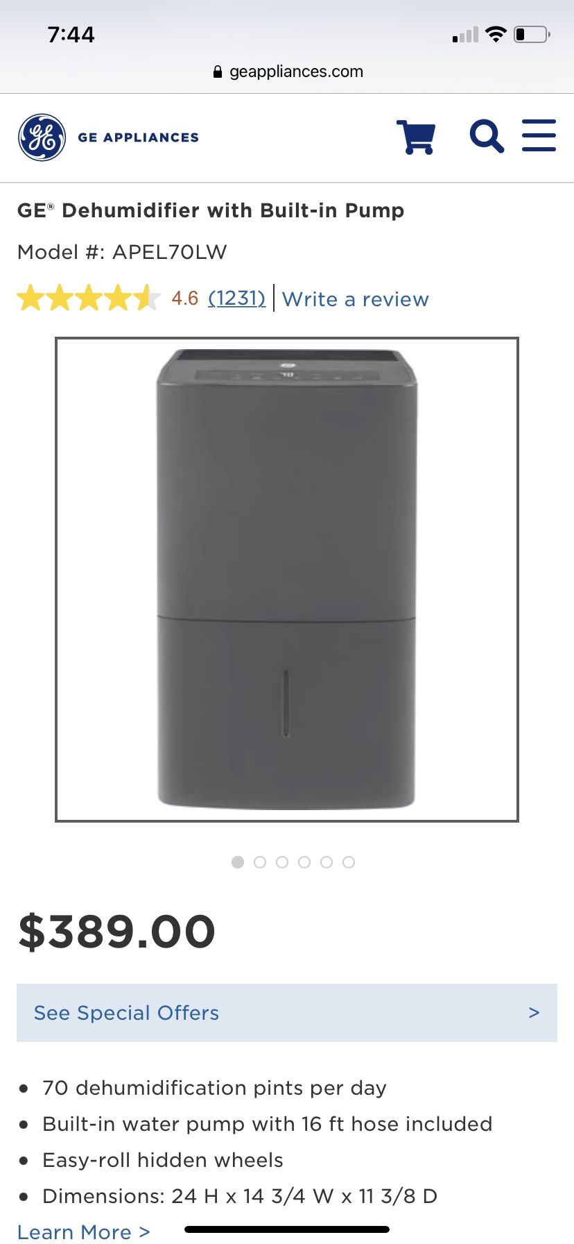 GE dehumidifier