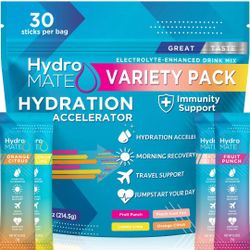 Hydro Mate-Variaty Pack of 30 (Electrolyte-Enhanced Drink Mix)
