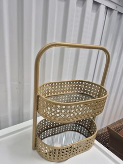 Gold bathroom tray - mirror bottomed, carry, small