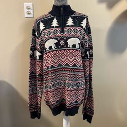 Aspen Christmas Sweater Quarter Zip Mens Size XL Polar Bears