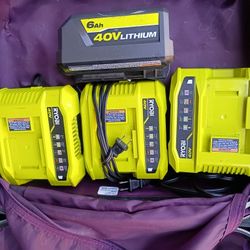 3 Ryobi 40 Volt Chargersand, Battery 
